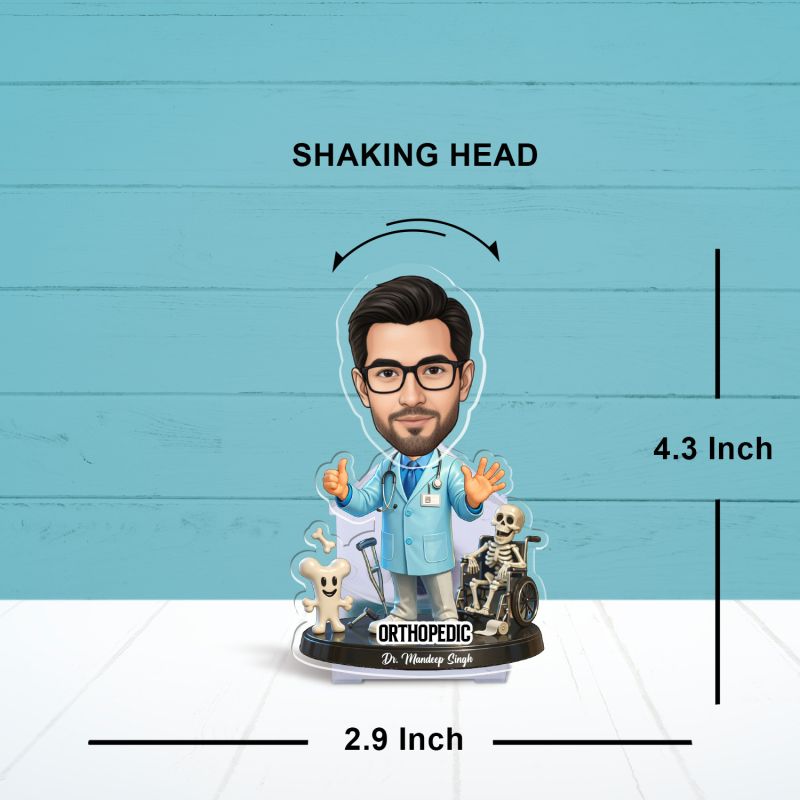 Personalized Orthopedic Doctor Bobblehead Caricature Standee | Gift for Doctors, Medical Students & Orthopedic Surgeons Creative Clinic & Hospital Desk Decor Battery Powered Moving Head